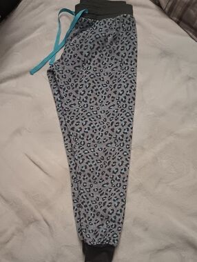 Gray and Blue Leopard Print Jogger Pants